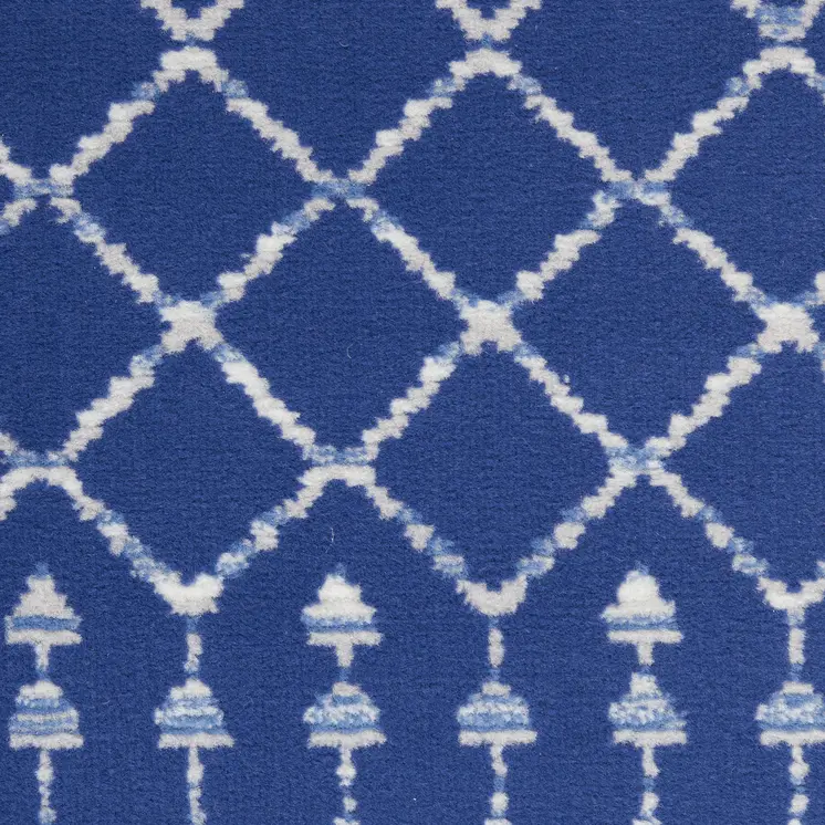5' Navy Blue and Ivory Geometric Round Rug