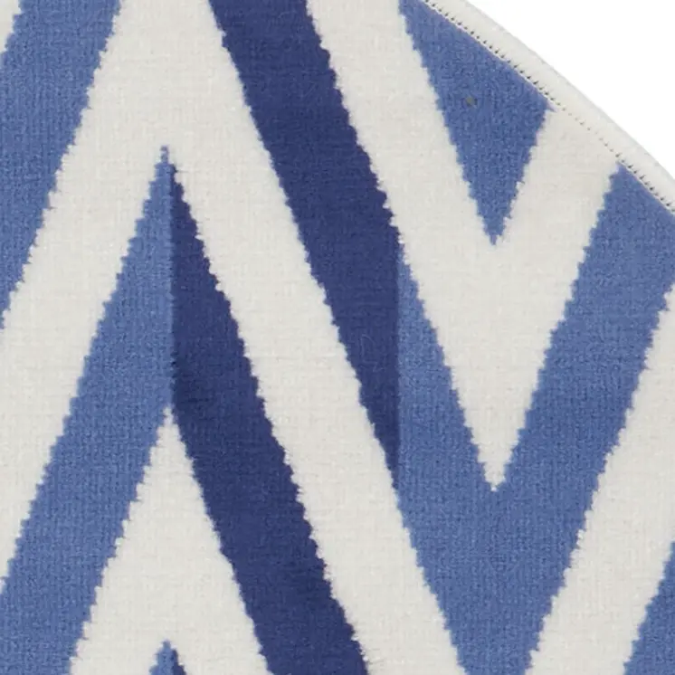 5' Ivory and Blue Geometric Round Rug