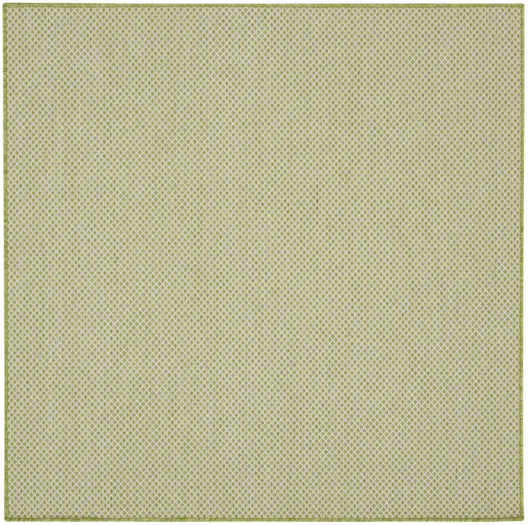 5' Ivory And Green Square Geometric Indoor Outdoor Area Rug
