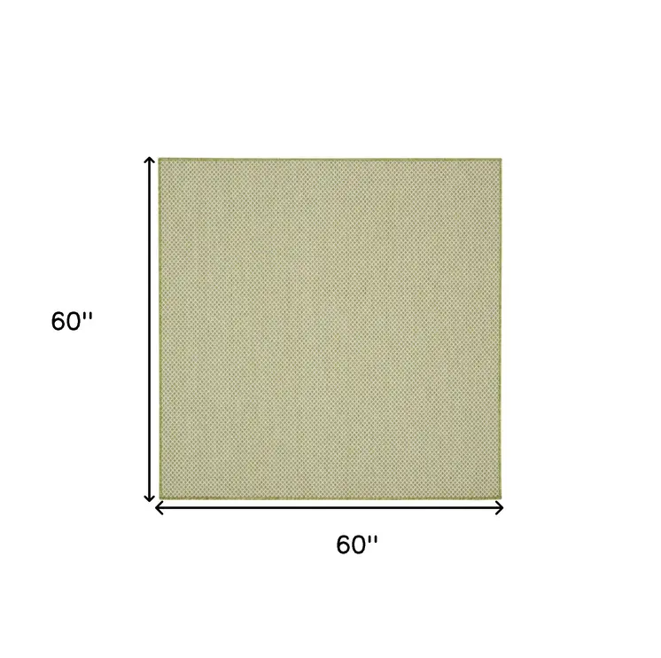 5' Ivory And Green Square Geometric Indoor Outdoor Area Rug