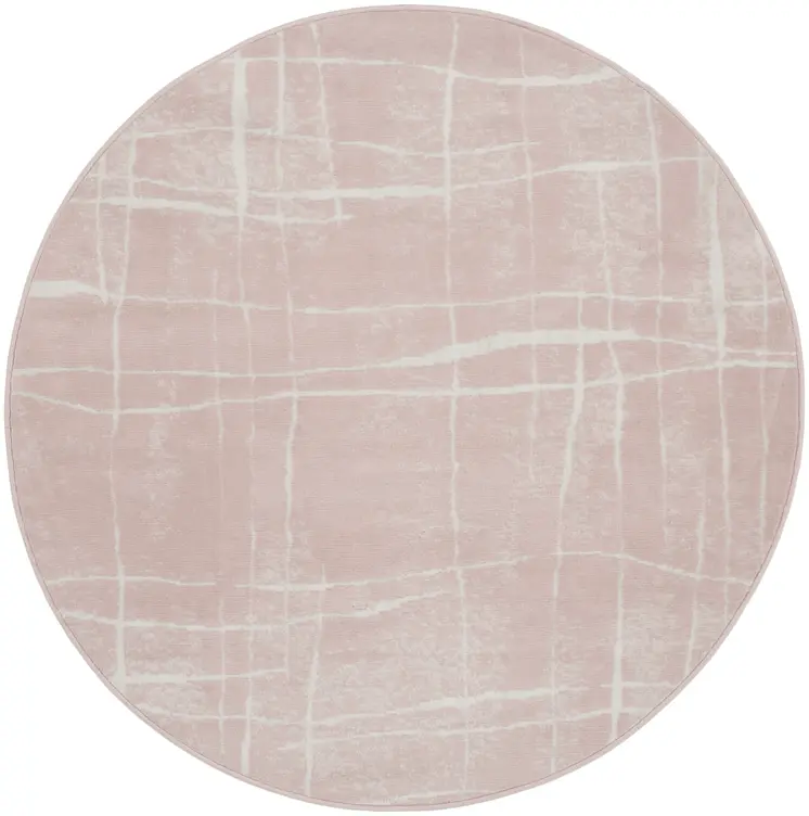 5' Pink and Ivory Abstract Geometric Round Rug