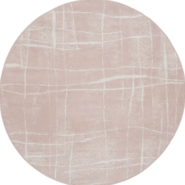 5' Pink and Ivory Abstract Geometric Round Rug
