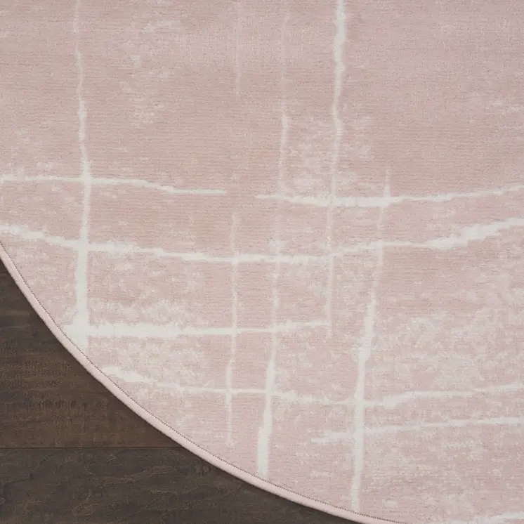 5' Pink and Ivory Abstract Geometric Round Rug