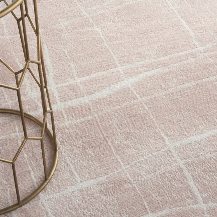 5' Pink and Ivory Abstract Geometric Round Rug