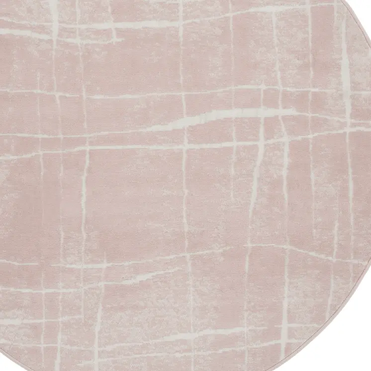 5' Pink and Ivory Abstract Geometric Round Rug