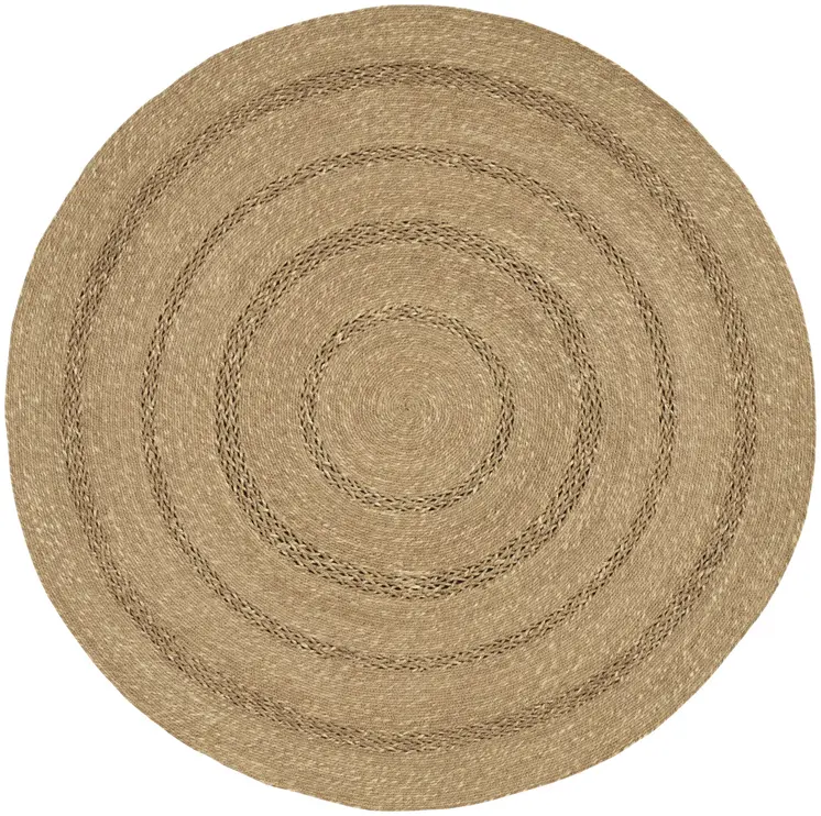 5' Natural And Brown Round Handmade Indoor Outdoor Area Rug