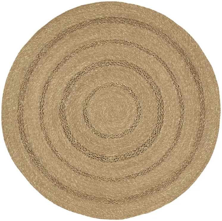 5' Natural And Brown Round Handmade Indoor Outdoor Area Rug