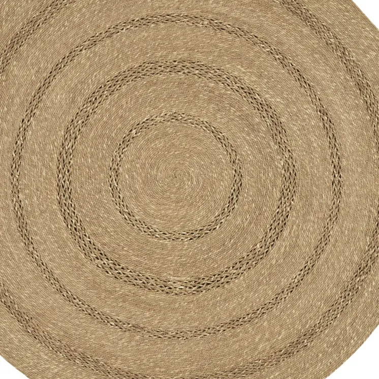 5' Natural And Brown Round Handmade Indoor Outdoor Area Rug