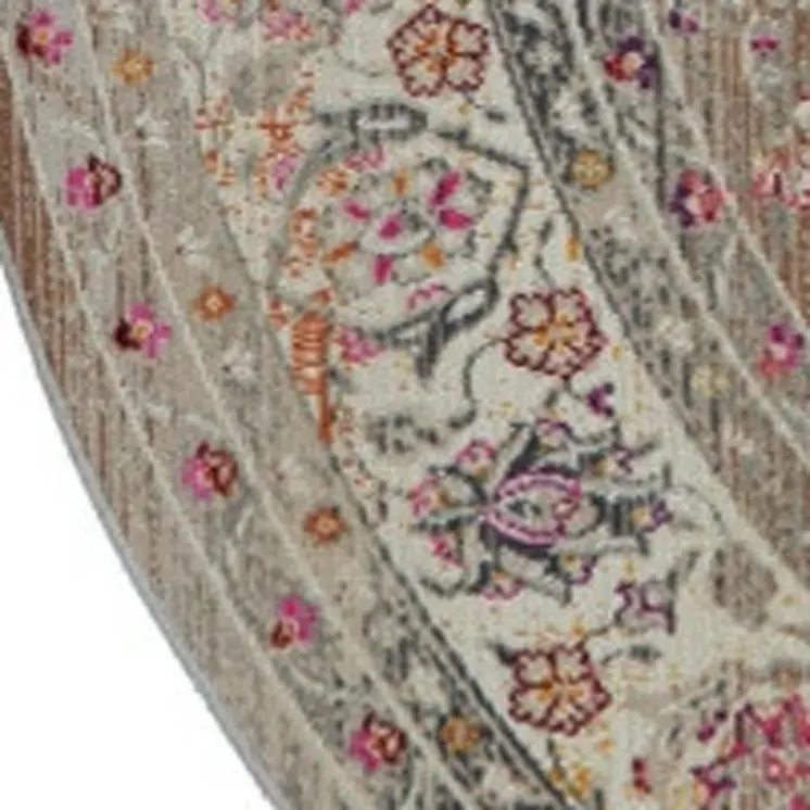 4' Ivory Brown And Gray Floral Distressed Round Rug
