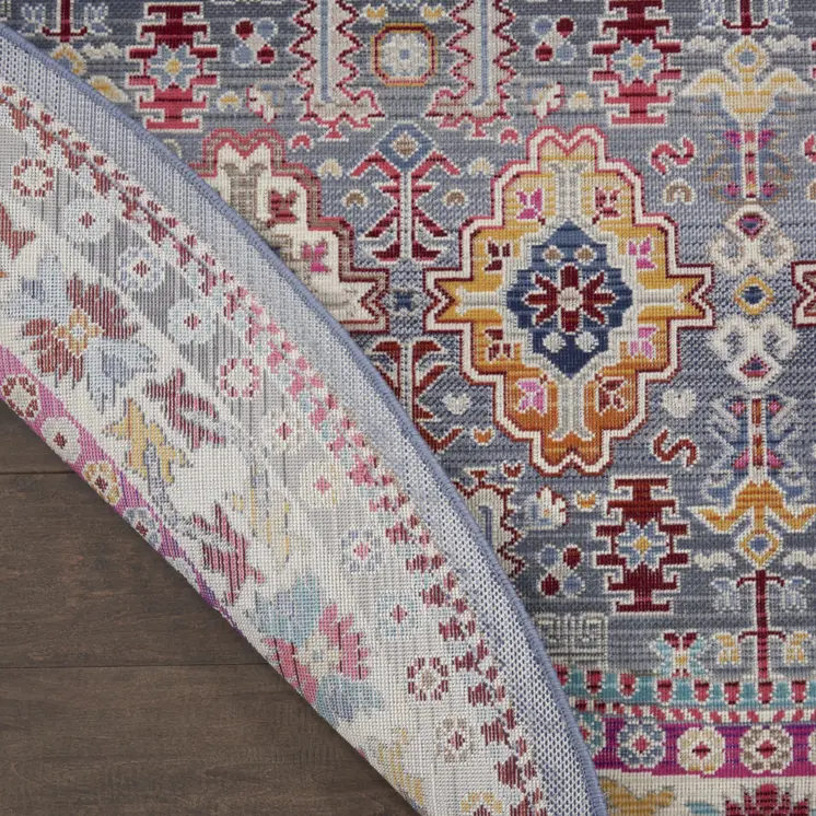 4' Ivory Pink And Gray Floral Distressed Round Rug