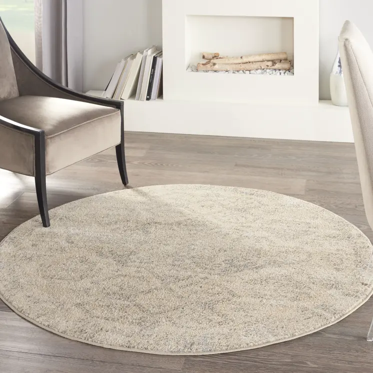 4' Beige And Gray Oriental Distressed Round Rug