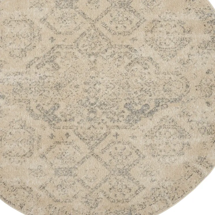 4' Beige And Gray Oriental Distressed Round Rug
