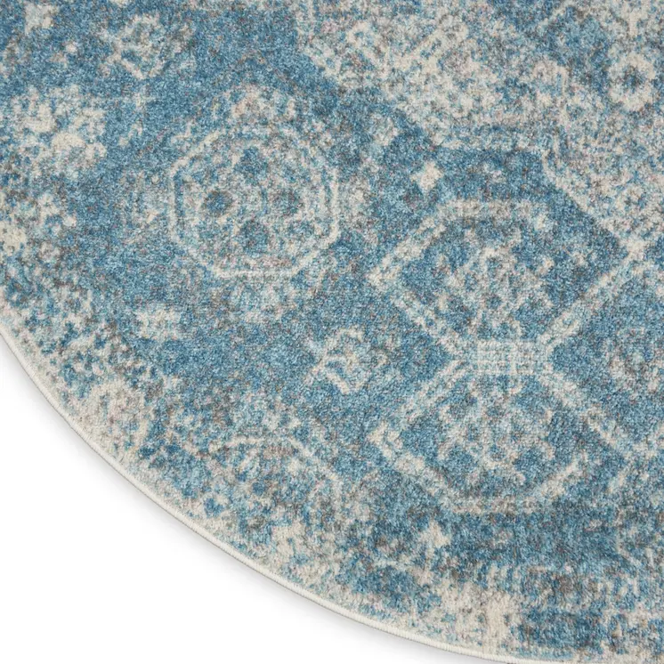 4' Ivory and Light Blue Oriental Distressed Round Rug