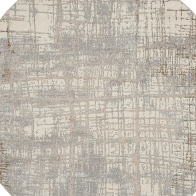 4' Ivory and Light Blue Oriental Distressed Round Rug