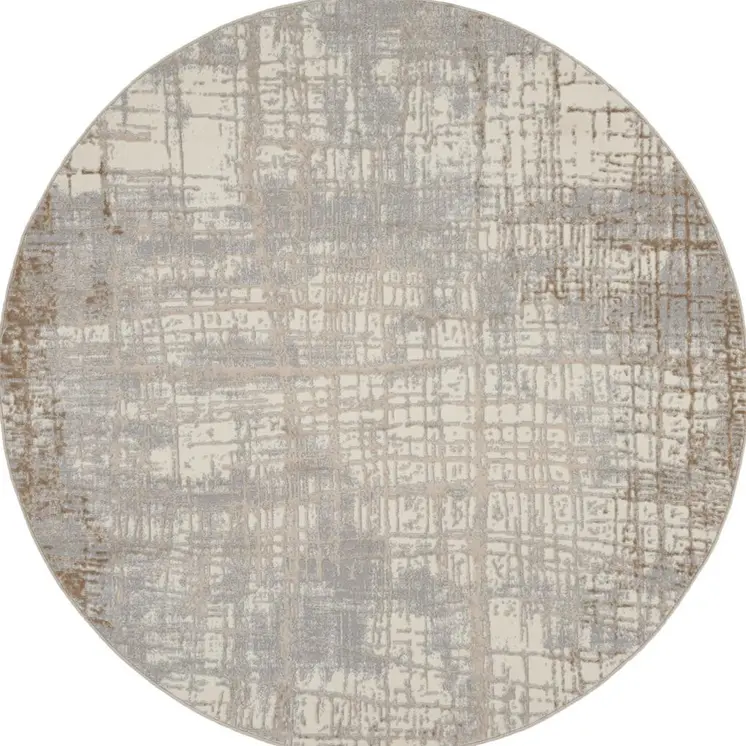 4' Ivory and Light Blue Oriental Distressed Round Rug