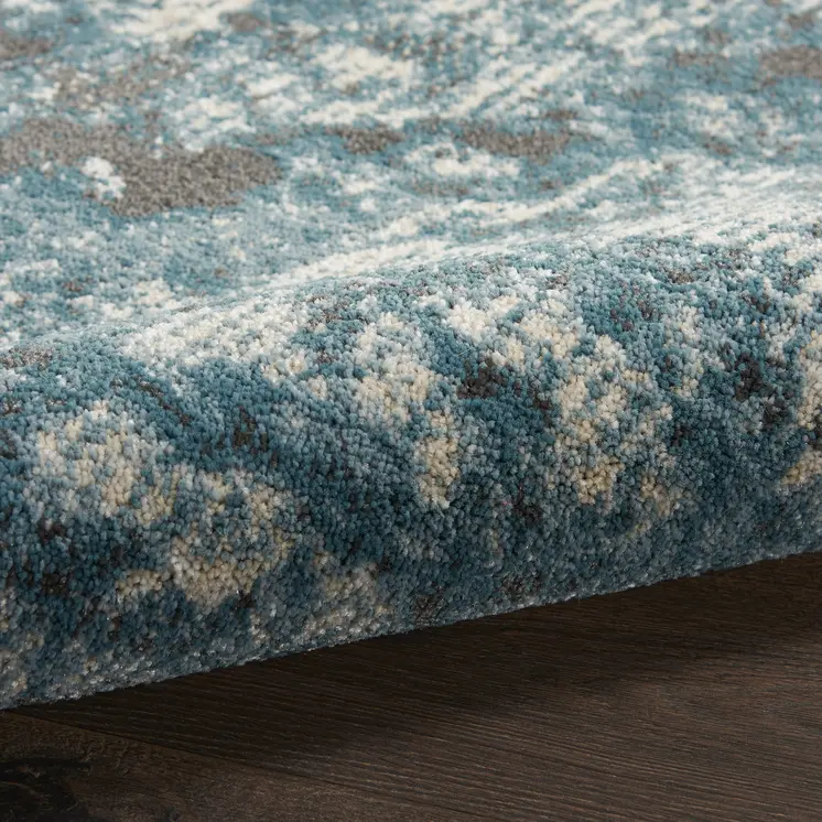 4' Ivory Teal Blue and Black Abstract Round Rug