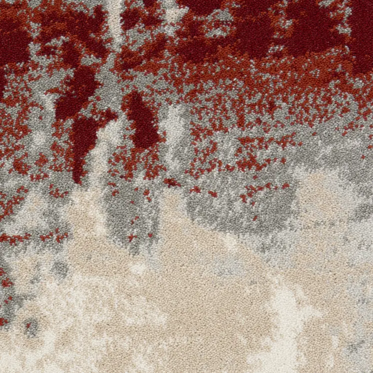 4' Ivory Red and Gray Abstract Round Rug