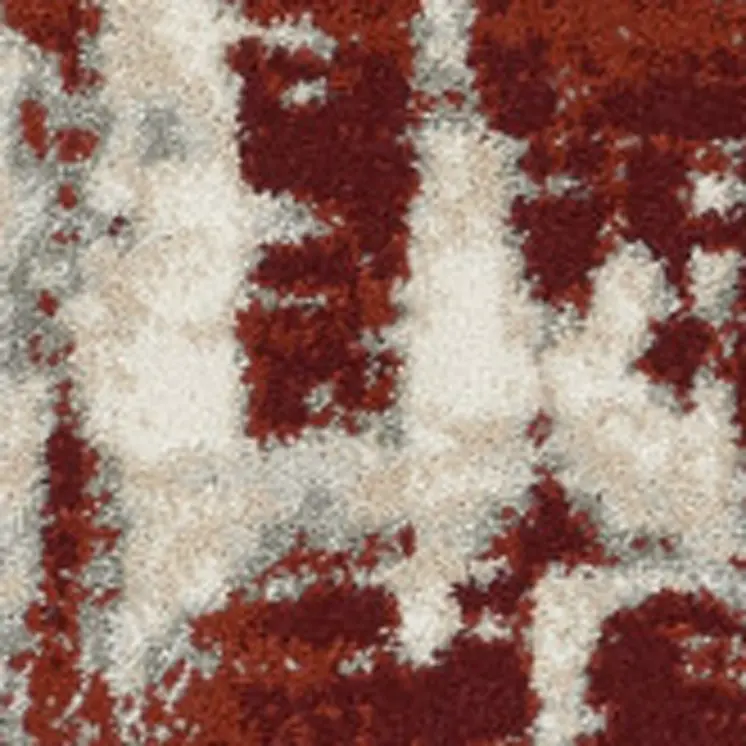 4' Ivory Red and Gray Abstract Round Rug