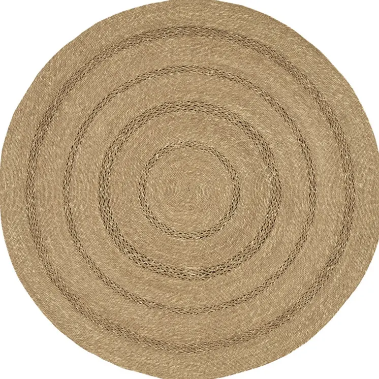 3' Natural And Brown Round Handmade Indoor Outdoor Area Rug