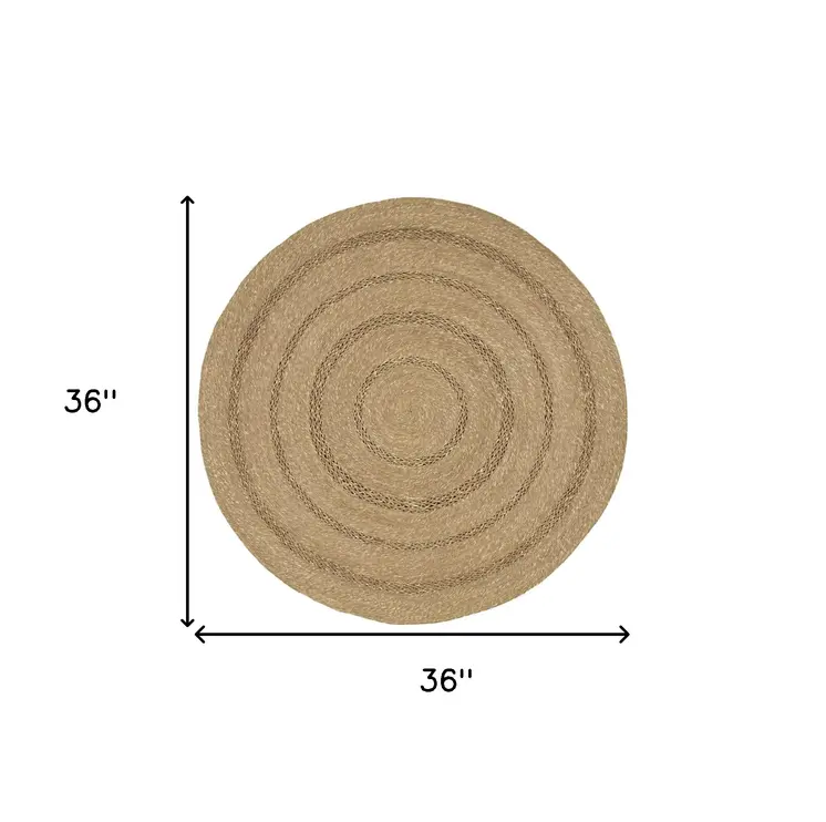 3' Natural And Brown Round Handmade Indoor Outdoor Area Rug