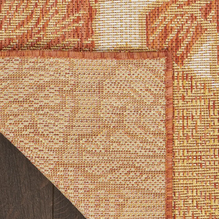 5' X 7' Coral And Ivory Floral Indoor Outdoor Area Rug