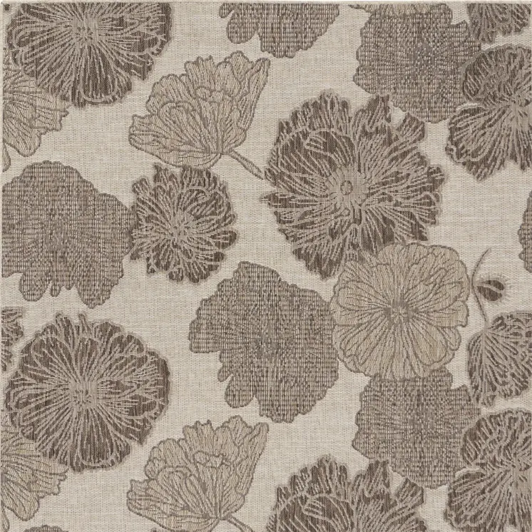 5' X 7' Natural And Ivory Floral Indoor Outdoor Area Rug