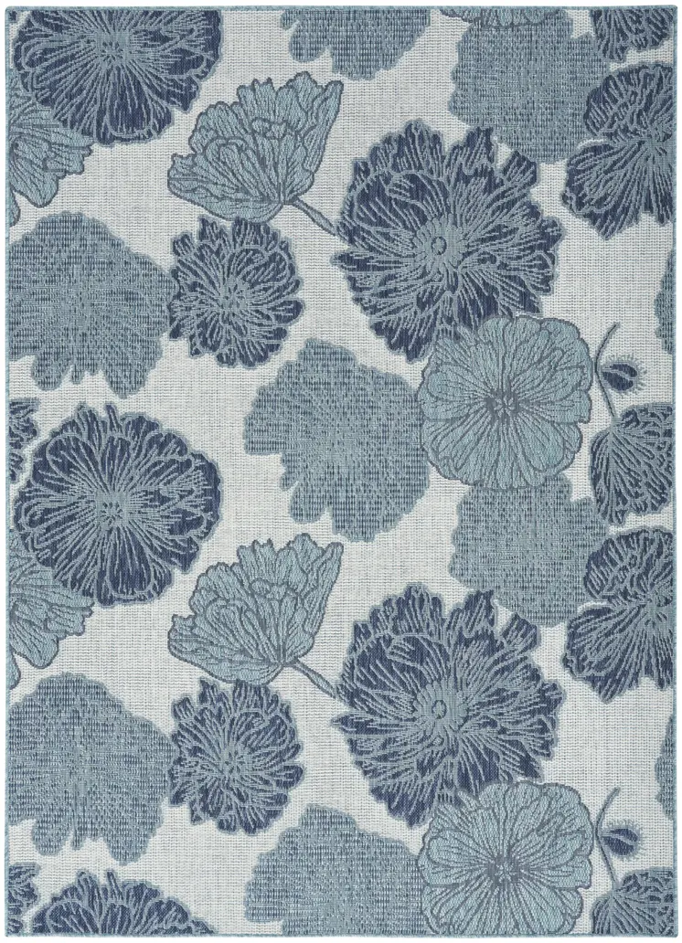 4' X 6' Navy Blue Ivory And Blue Floral Indoor Outdoor Area Rug