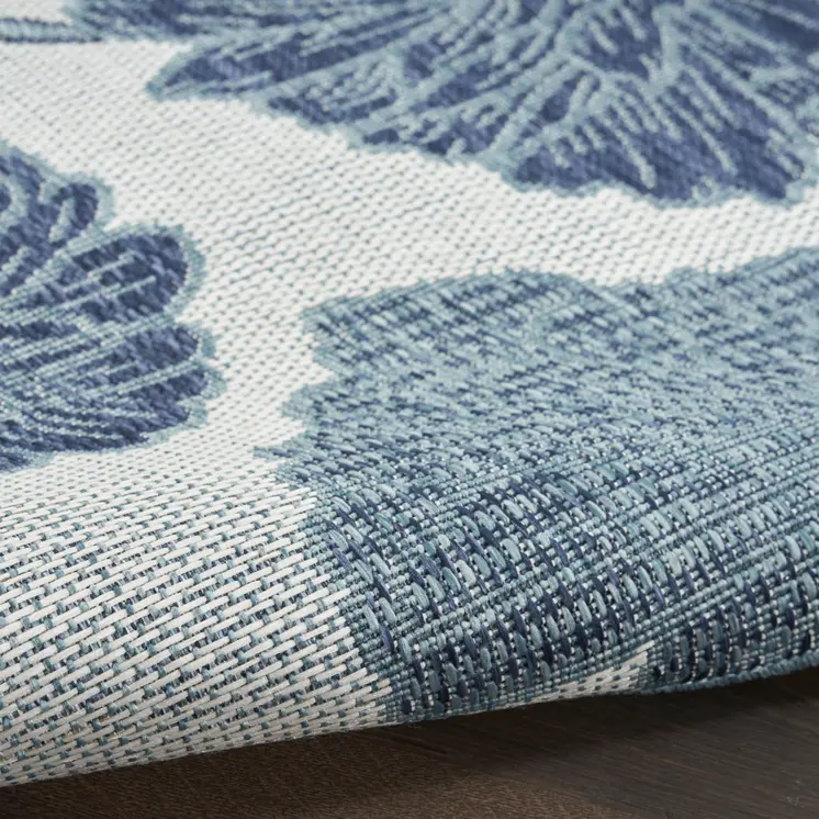 4' X 6' Navy Blue Ivory And Blue Floral Indoor Outdoor Area Rug