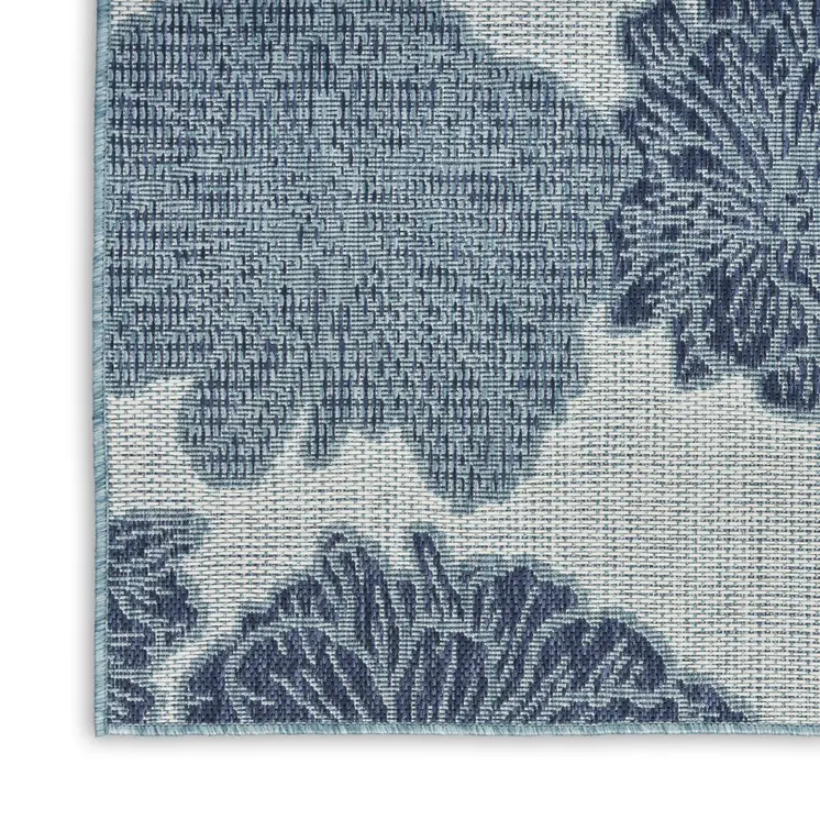 4' X 6' Navy Blue Ivory And Blue Floral Indoor Outdoor Area Rug