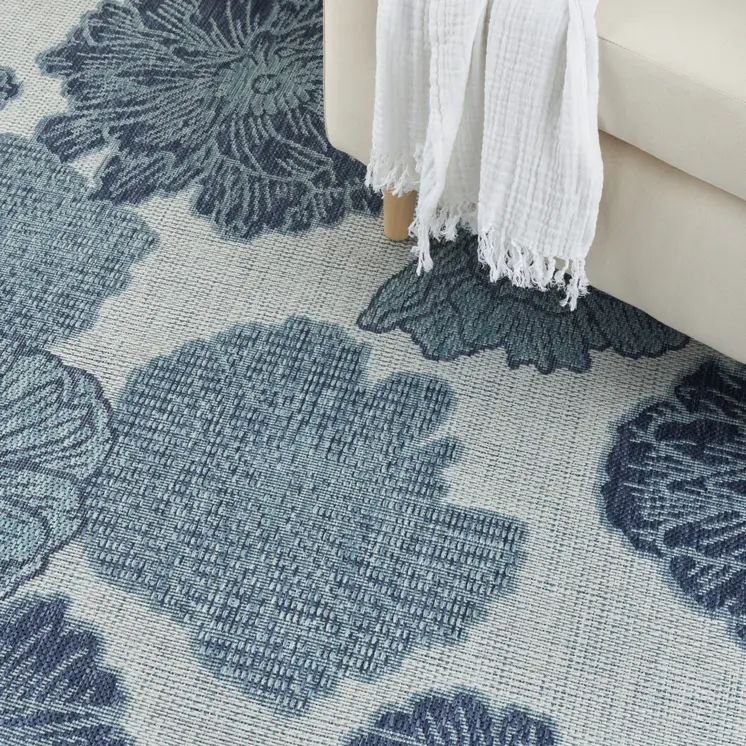 4' X 6' Navy Blue Ivory And Blue Floral Indoor Outdoor Area Rug