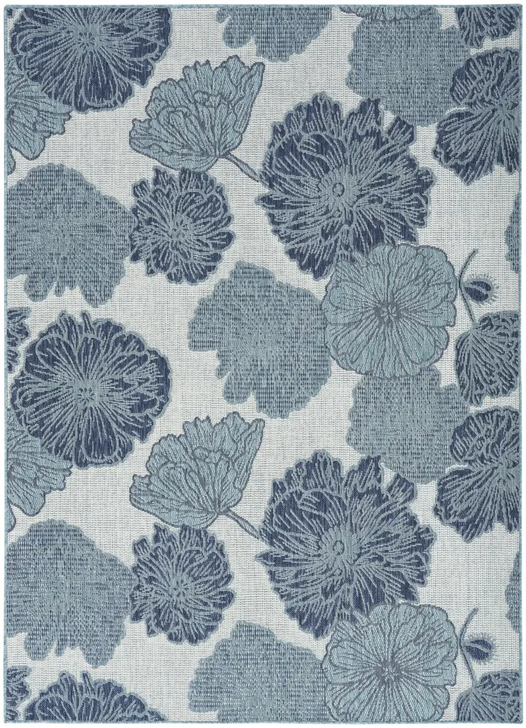 4' X 6' Navy Blue Ivory And Blue Floral Indoor Outdoor Area Rug