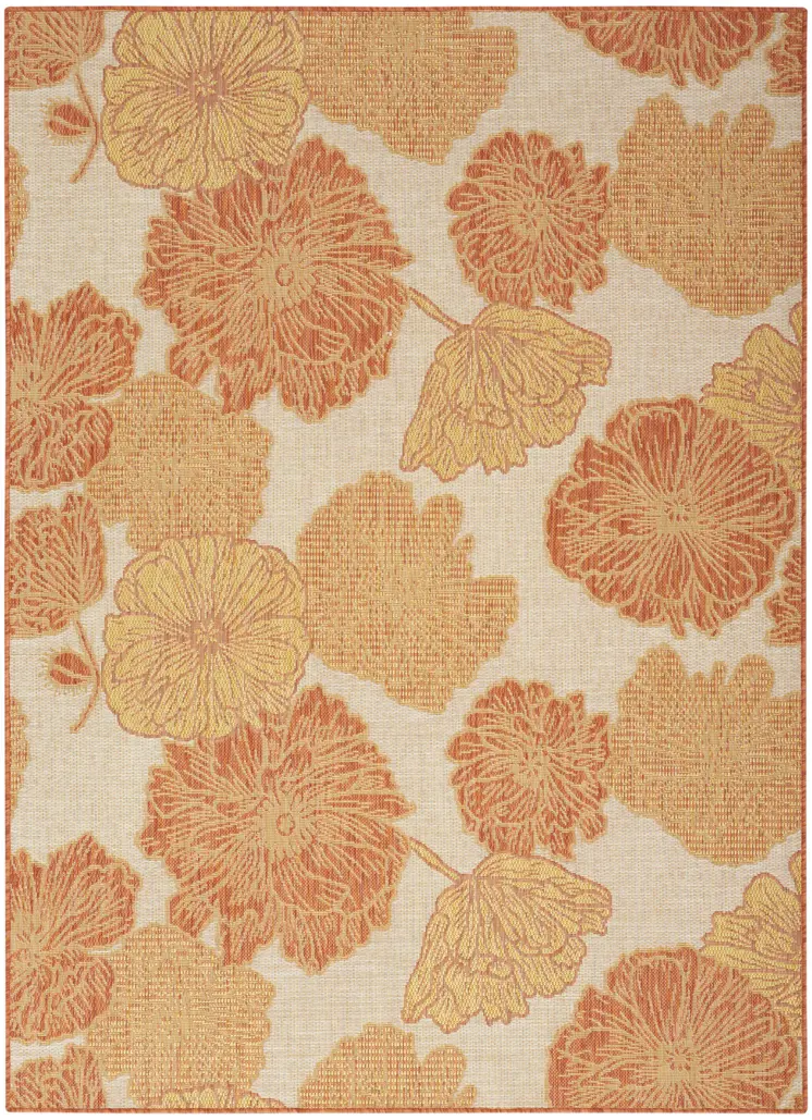 4' X 6' Coral And Beige Floral Indoor Outdoor Area Rug