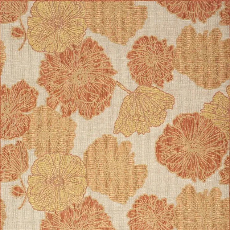 4' X 6' Coral And Beige Floral Indoor Outdoor Area Rug