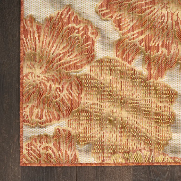 4' X 6' Coral And Beige Floral Indoor Outdoor Area Rug