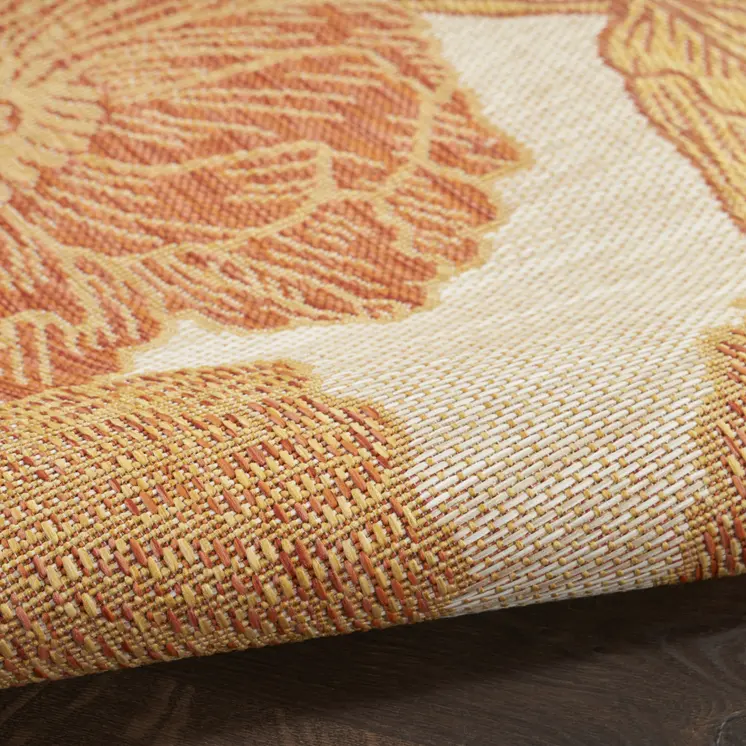4' X 6' Coral And Beige Floral Indoor Outdoor Area Rug