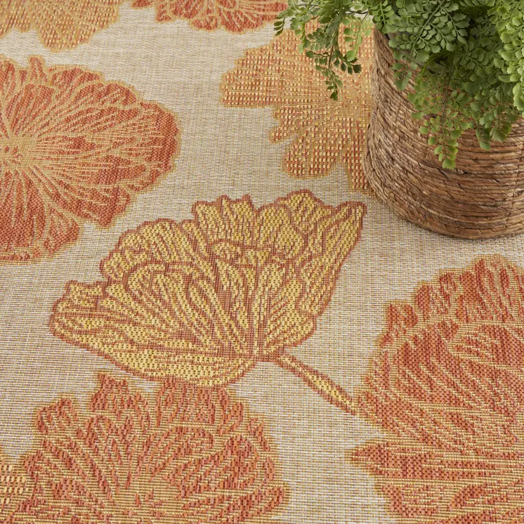 4' X 6' Coral And Beige Floral Indoor Outdoor Area Rug