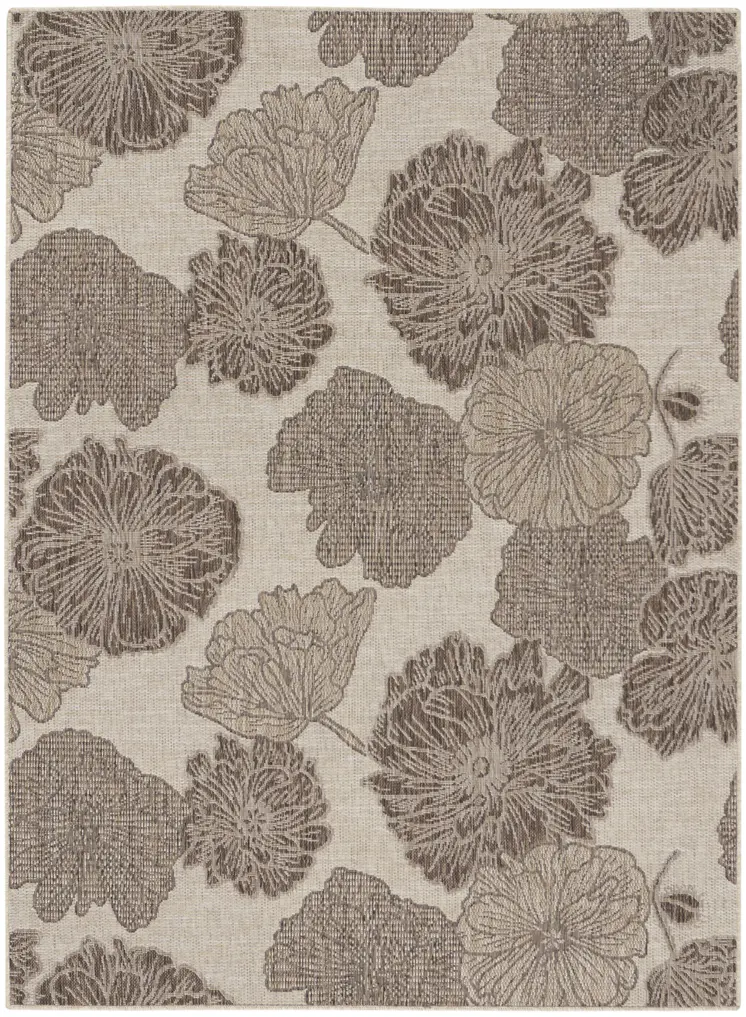 4' X 6' Natural And Ivory Floral Indoor Outdoor Area Rug