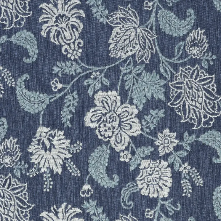 5' X 7' Navy Blue Sky Blue And Ivory Floral Indoor Outdoor Area Rug