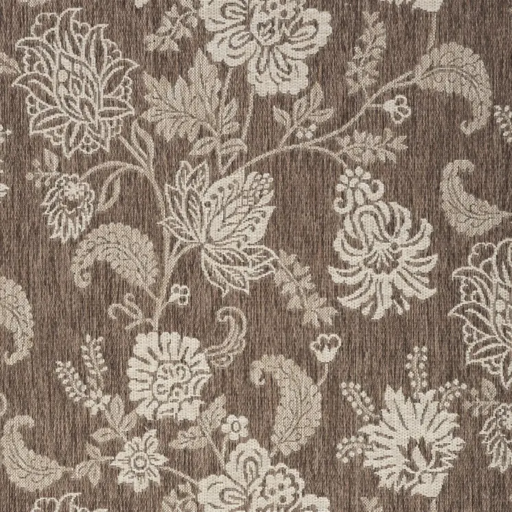 5' X 7' Brown And Ivory Floral Indoor Outdoor Area Rug