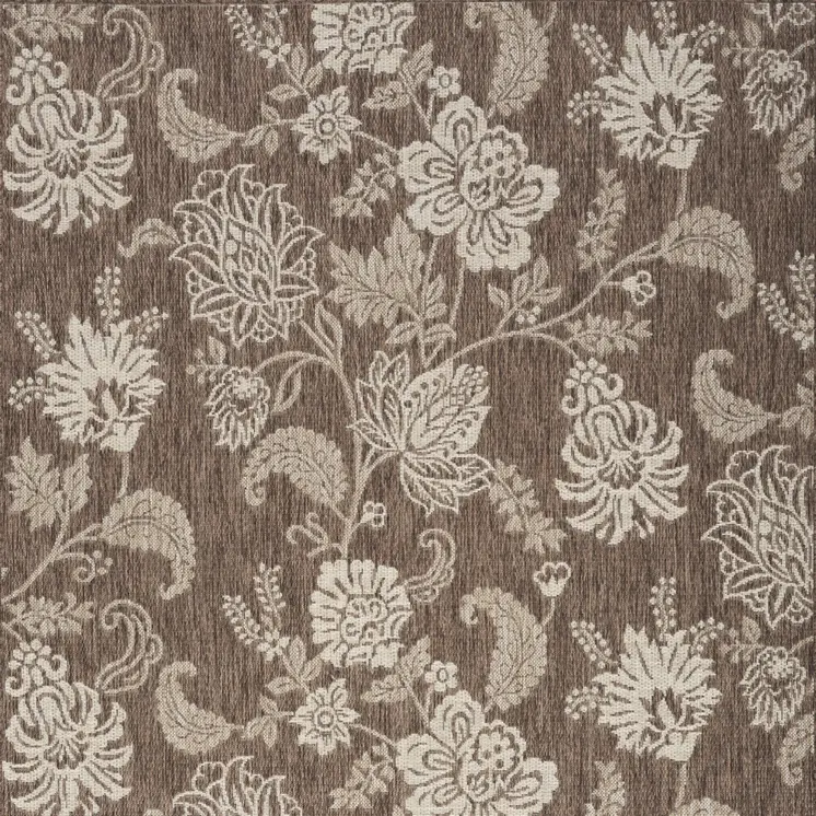 4' X 6' Brown And Ivory Floral Indoor Outdoor Area Rug