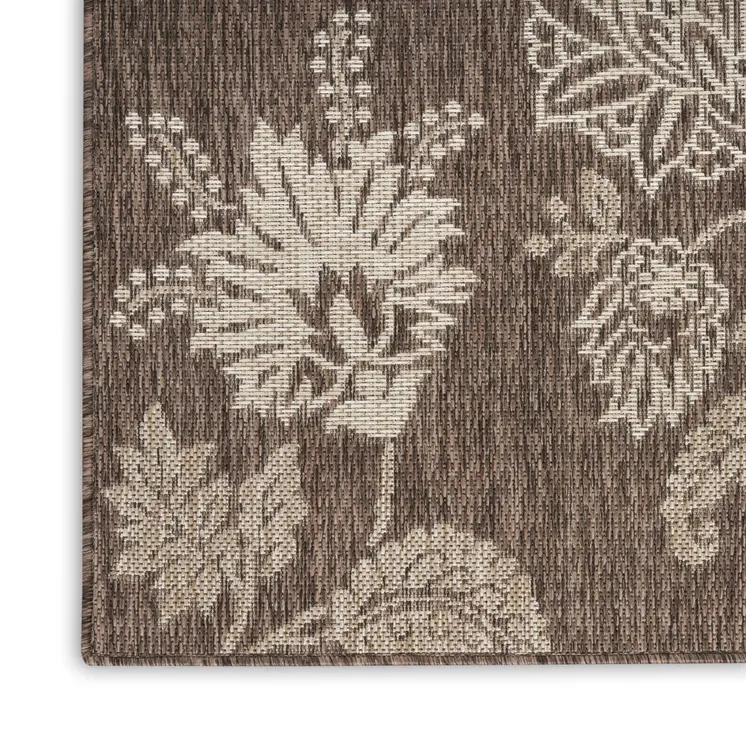 4' X 6' Brown And Ivory Floral Indoor Outdoor Area Rug