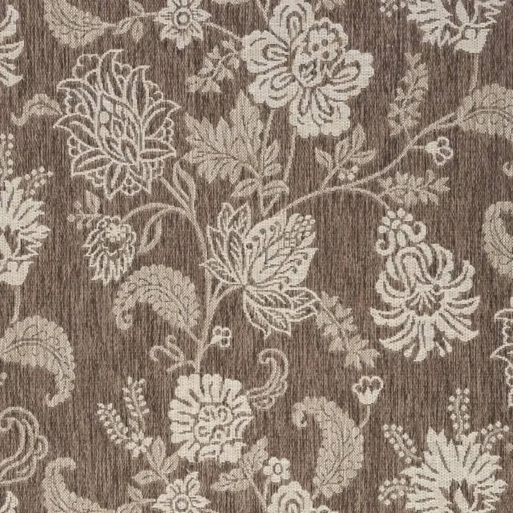 4' X 6' Brown And Ivory Floral Indoor Outdoor Area Rug