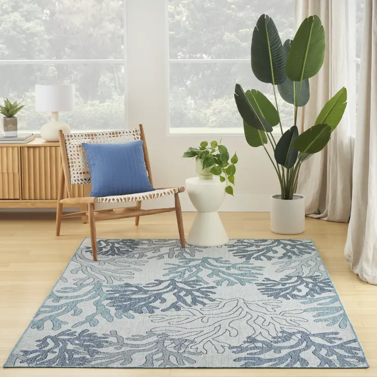 5' X 7' Navy Blue Ivory And Blue Nautical Indoor Outdoor Area Rug