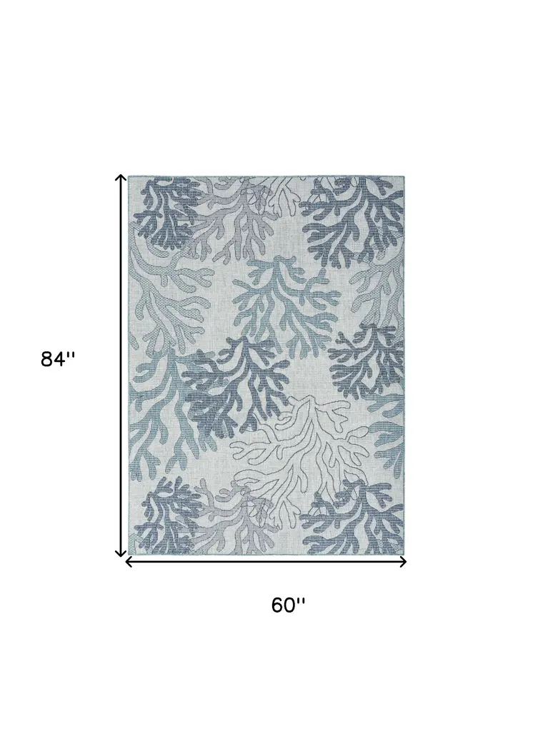 5' X 7' Navy Blue Ivory And Blue Nautical Indoor Outdoor Area Rug