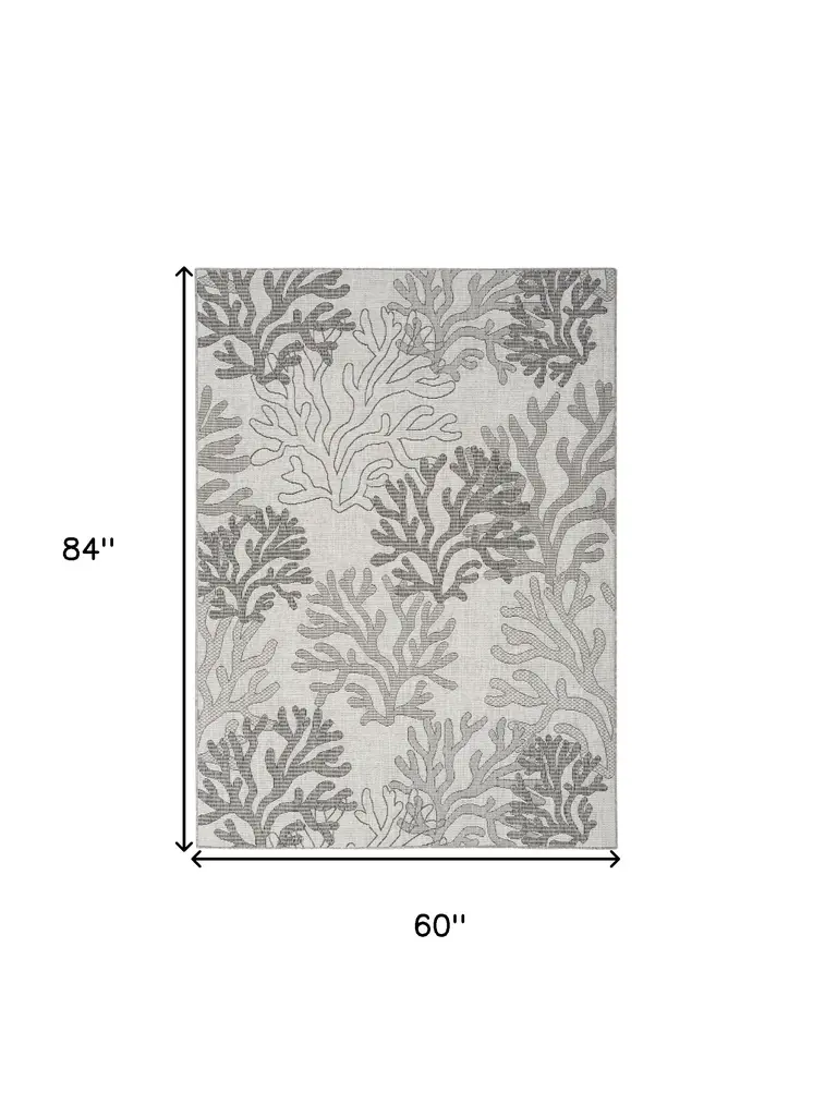 5' X 7' Gray Black And Ivory Nautical Indoor Outdoor Area Rug