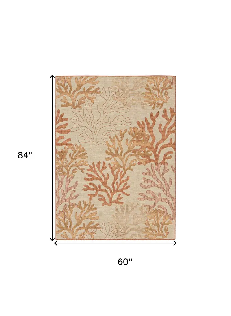 5' X 7' Coral And Beige Nautical Indoor Outdoor Area Rug