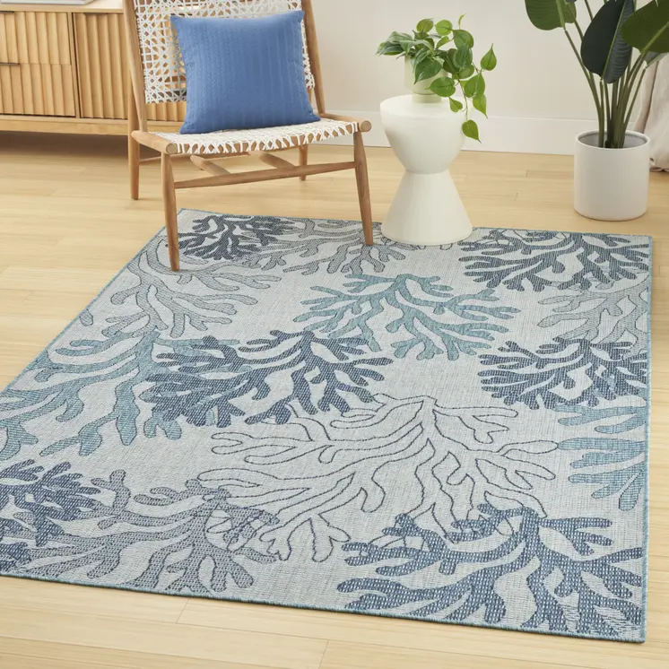 4' X 6' Navy Blue Ivory And Blue Nautical Indoor Outdoor Area Rug