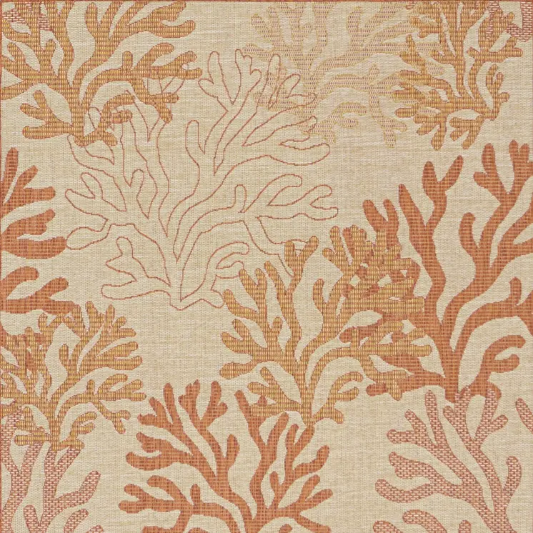 4' X 6' Coral And Beige Nautical Indoor Outdoor Area Rug