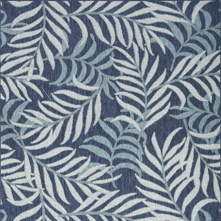 5' X 7' Navy Blue Sky Blue And Ivory Palm Leaf Indoor Outdoor Area Rug
