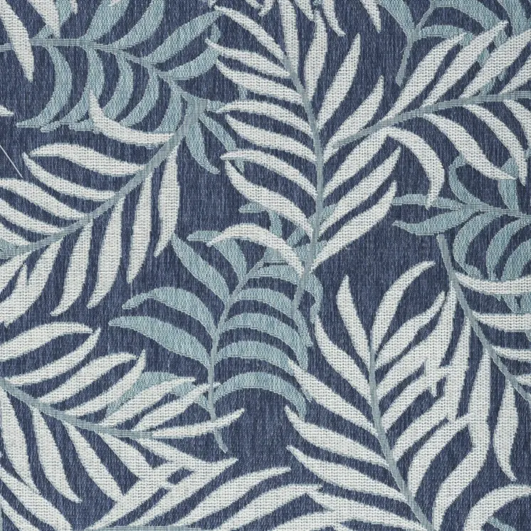 5' X 7' Navy Blue Sky Blue And Ivory Palm Leaf Indoor Outdoor Area Rug